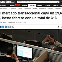 El mercado transaccional cay un 29,66 % hasta febrero con un total de 313